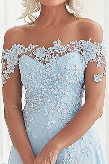 Himmelblå En linje av skulderen Blonder Appliques Kjole til brudens mor